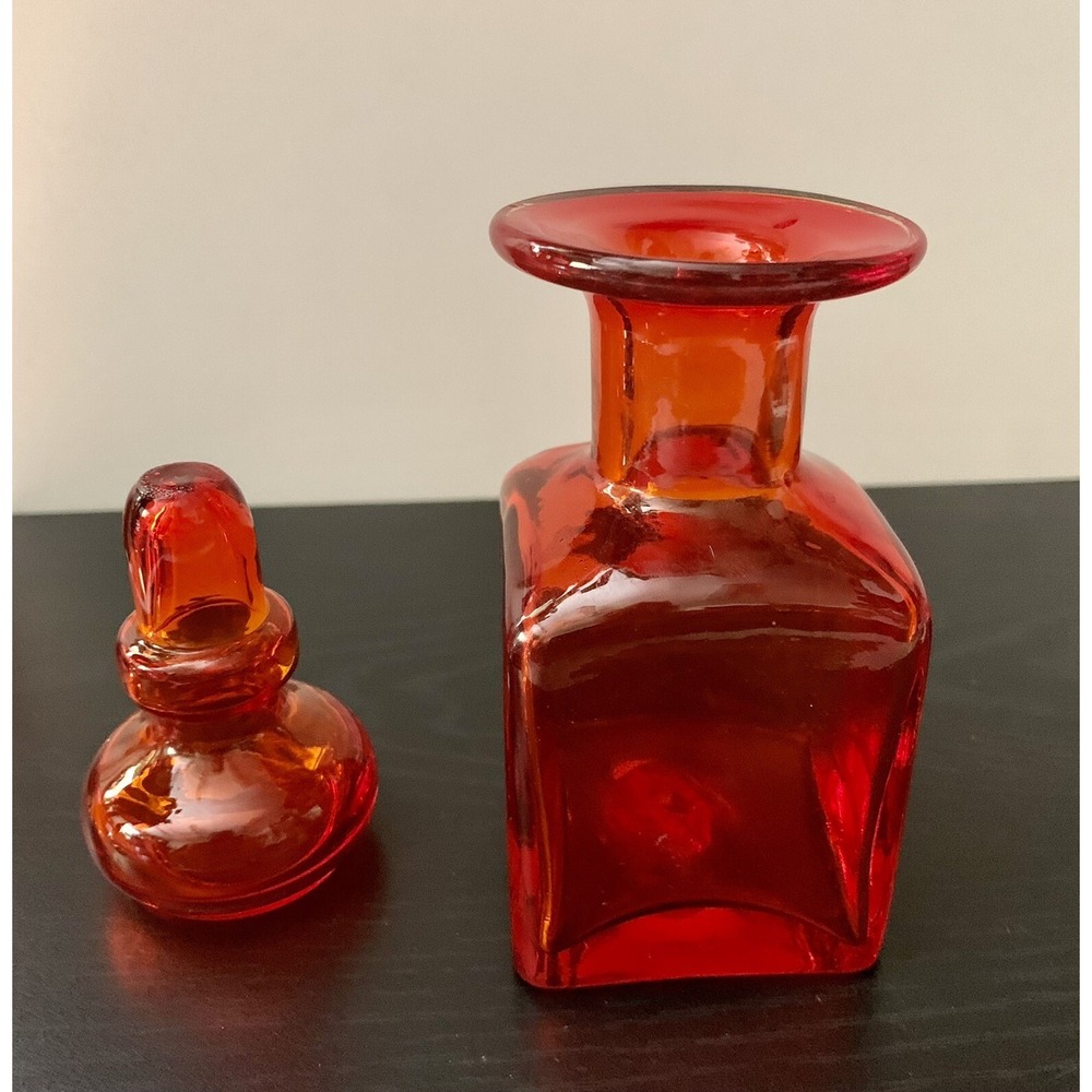 Vintage Hand Blown Rainbow Glass Red Amberina Decanter Stopper MCM - Picture 2 of 8